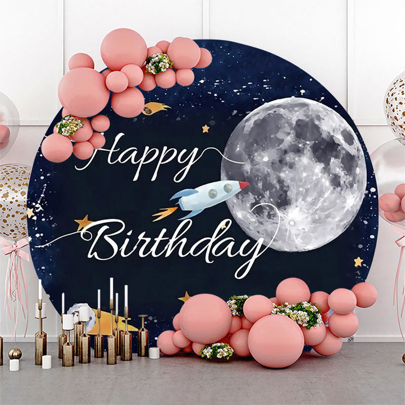 Lofaris Rocket Stars Moon Galaxy Round Birthday Backdrop