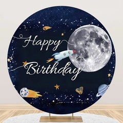 Lofaris Rocket Stars Moon Galaxy Round Birthday Backdrop