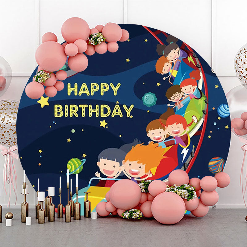 Lofaris Roller Coaster Child Galaxy Round Birthday Backdrop