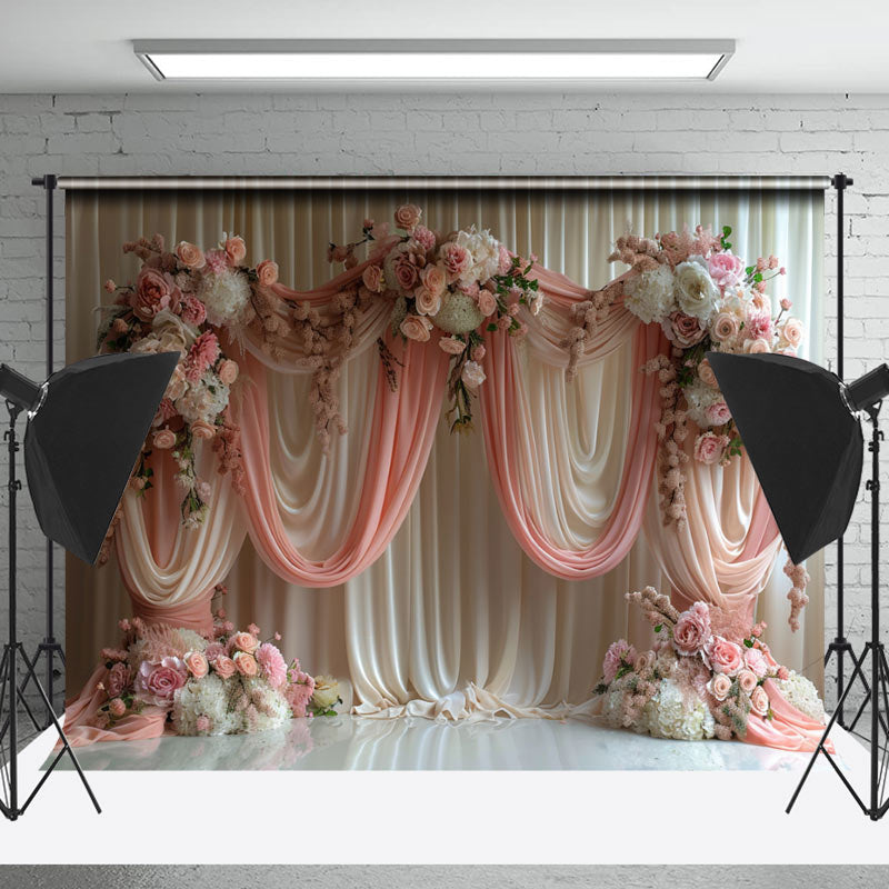 Lofaris Romantic Beige Pink Curtain Floral Wedding Backdrop