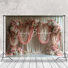 Lofaris Romantic Beige Pink Curtain Floral Wedding Backdrop