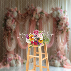 Lofaris Romantic Beige Pink Curtain Floral Wedding Backdrop