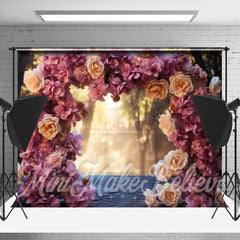 Lofaris Romantic Big Roses Arch Door Bokeh Flower Backdrop