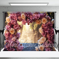 Lofaris Romantic Big Roses Arch Door Bokeh Flower Backdrop