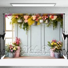 Lofaris Romantic Colorful Flower Pots Wall Spring Backdrop