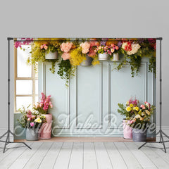 Lofaris Romantic Colorful Flower Pots Wall Spring Backdrop