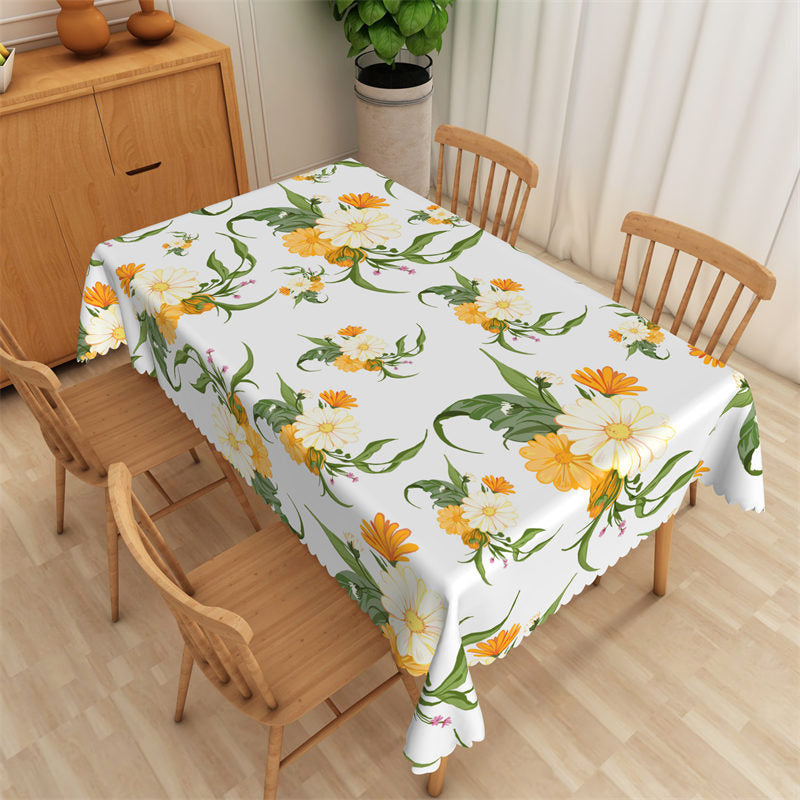 Lofaris Romantic Floral Pattern White Rectangle Tablecloth