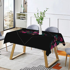 Lofaris Romantic Floral Red Roses Botanical Black Tablecloth