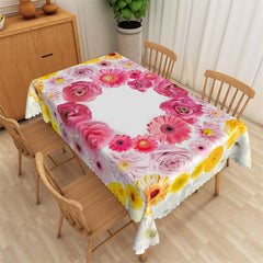 Lofaris Romantic Pink Flower Circle Rectangle Tablecloth