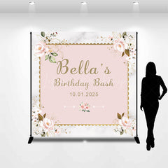 Lofaris Romantic Pink Flowers Marble Custom Birthday Backdrop