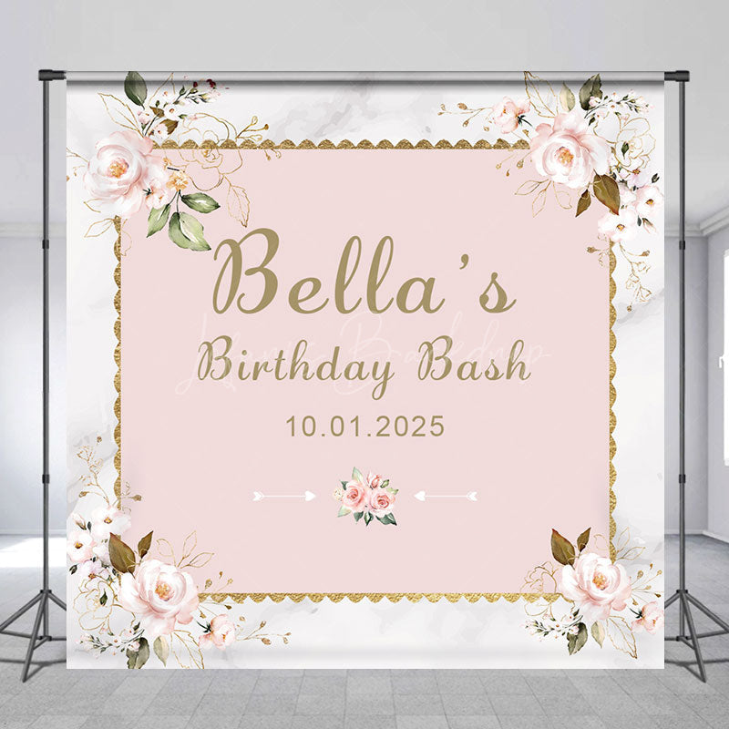 Lofaris Romantic Pink Flowers Marble Custom Birthday Backdrop