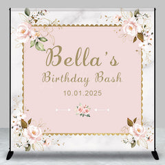 Lofaris Romantic Pink Flowers Marble Custom Birthday Backdrop