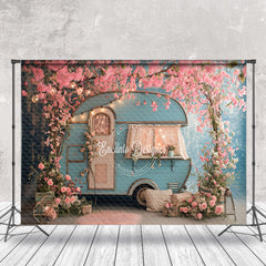 Lofaris Romantic Pink Peach Blossom Blue RV Spring Backdrop