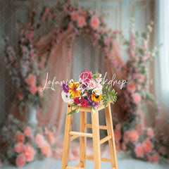 Lofaris Romantic Pink White Curtain Floral Wedding Backdrop