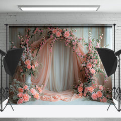 Lofaris Romantic Pink White Curtain Floral Wedding Backdrop