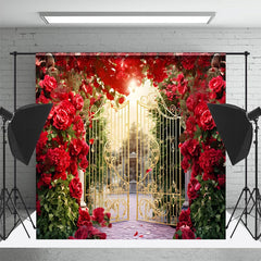 Lofaris Romantic Red Floral Wreath Gold Gate Photo Backdrop