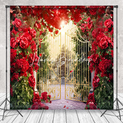 Lofaris Romantic Red Floral Wreath Gold Gate Photo Backdrop