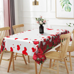 Lofaris Romantic Red Rose Heart White Rectangle Tablecloth