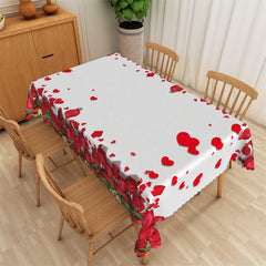 Lofaris Romantic Red Rose Heart White Rectangle Tablecloth