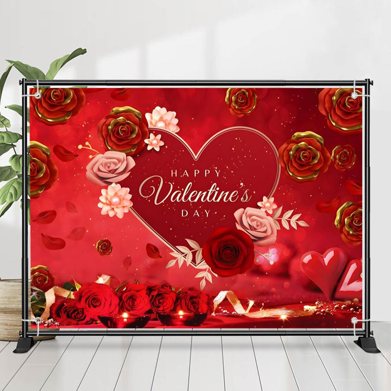 Lofaris Romantic Roses Red Heart Valentines Day Backdrop