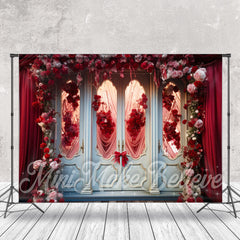 Lofaris Romantic White Door Red Rose Curtain Floral Backdrop