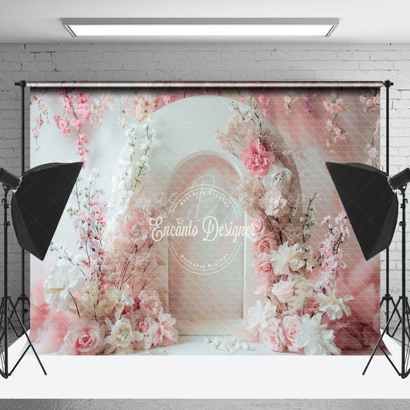 Lofaris Romantic White Pink Arch Floral Wedding Backdrop