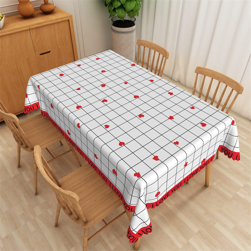 Lofaris Romantic White Plaid Heart Tablecloth For Valentines