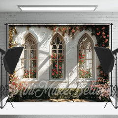 Lofaris Romantic White Wall Rose Window Spring Photo Backdrop