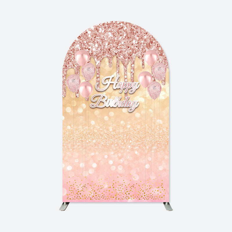 Lofaris Rose Glod Glitter Bokeh Happy Birthday Arch Backdrop