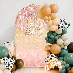 Lofaris Rose Glod Glitter Bokeh Happy Birthday Arch Backdrop