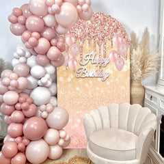 Lofaris Rose Glod Glitter Bokeh Happy Birthday Arch Backdrop