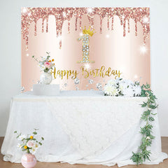 Lofaris Rose Glod Glitter Diamond 1st Birthday Backdrop