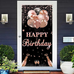 Lofaris Rose Gold And Black Balloons Birthday Door Cover