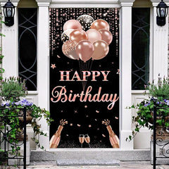 Lofaris Rose Gold And Black Balloons Birthday Door Cover