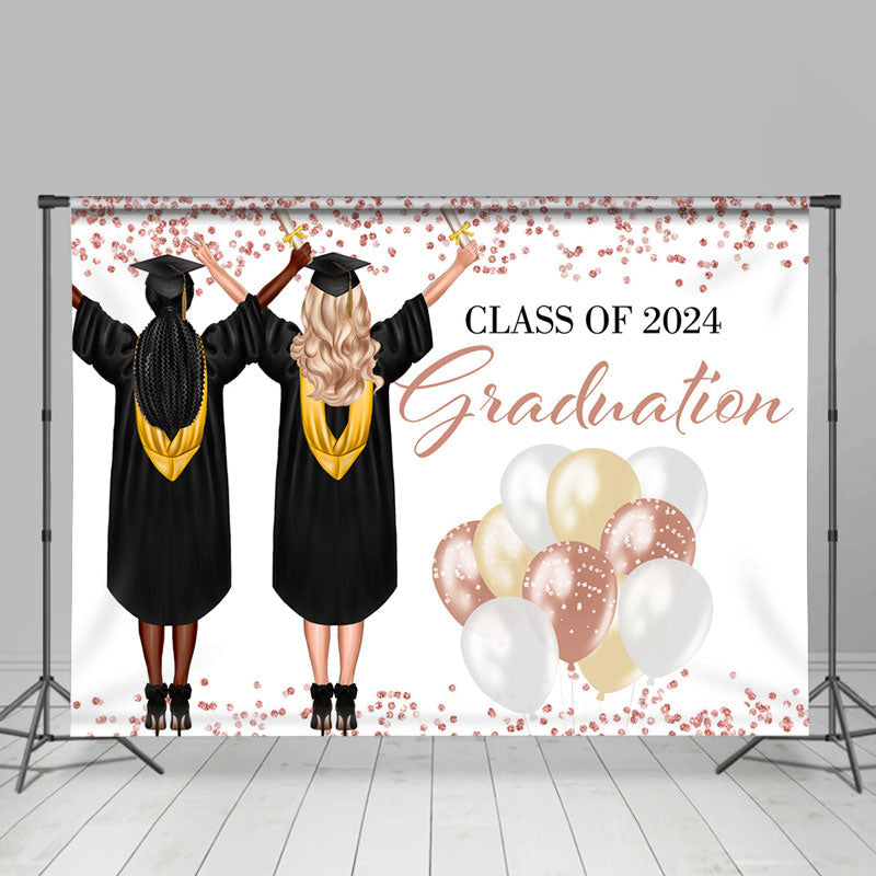 Lofaris Rose Gold Balloon Class Of 2024 Grads Backdrop