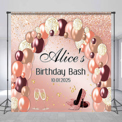 Lofaris Rose Gold Balloons Custom Name Birthday Backdrop