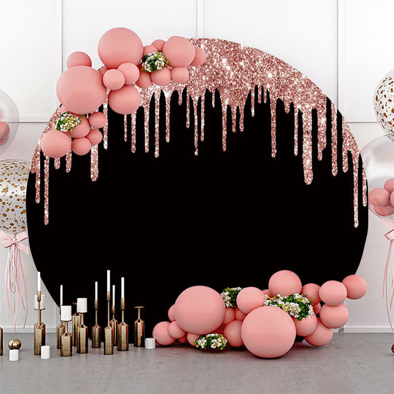 Lofaris Rose Gold Black Solid Color Glitters Round Backdrop