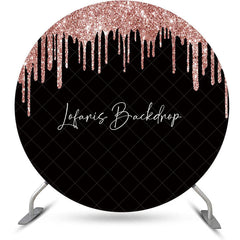 Lofaris Rose Gold Black Solid Color Glitters Round Backdrop