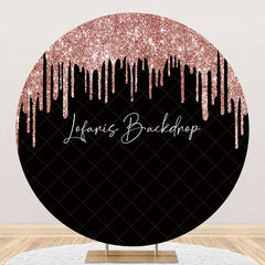 Lofaris Rose Gold Black Solid Color Glitters Round Backdrop