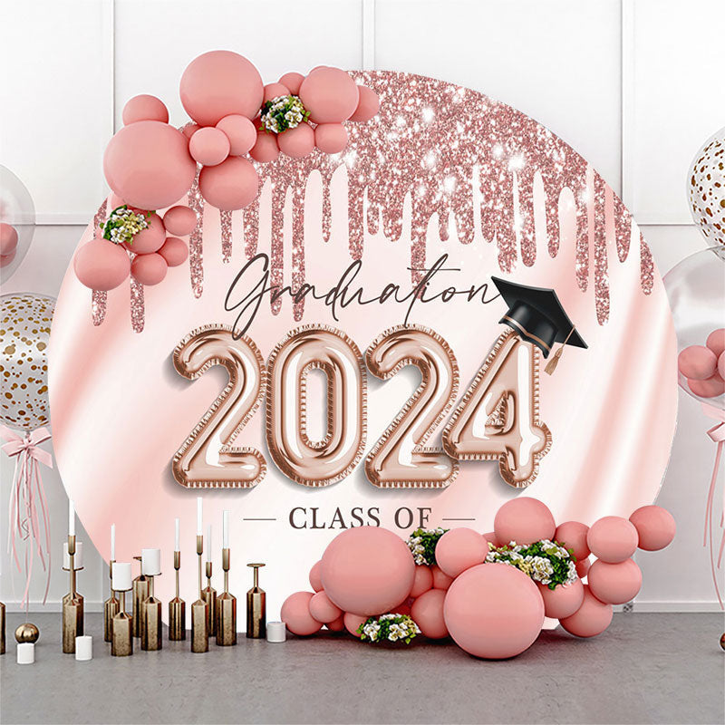 Lofaris Rose Gold Glitter 2024 Circle Backdrop For Grad Party