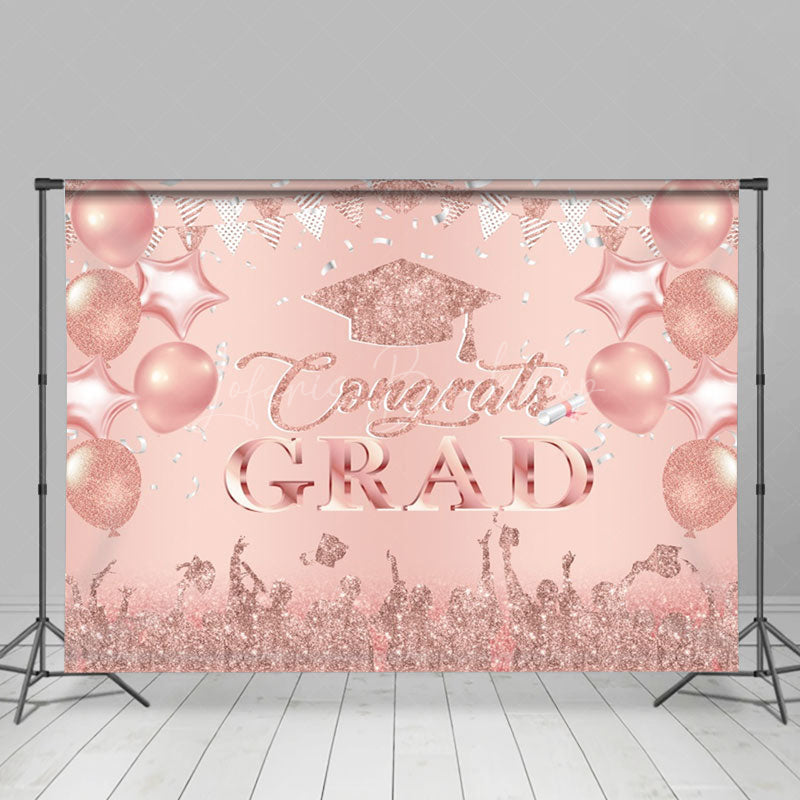 Lofaris Rose Gold Glitter Balloon Flag Graduation Backdrop