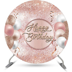 Lofaris Rose Gold Glitter Balloons Round Birthday Backdrop