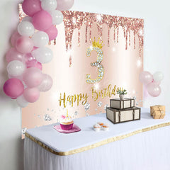 Lofaris Rose Gold Glitter Diamond 3rd Happy Birthday Backdrop