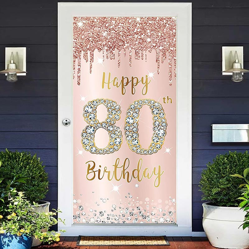 Lofaris Rose Gold Glitter Diamond 80Th Birthday Door Cover