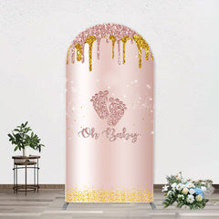 Lofaris Rose Gold Glitter Footprints Oh Baby Arch Backdrop