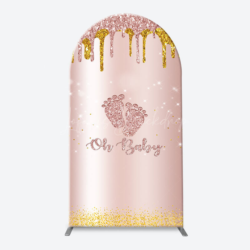 Lofaris Rose Gold Glitter Footprints Oh Baby Arch Backdrop