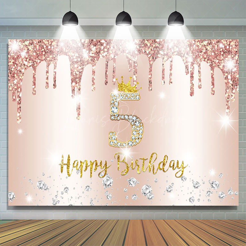 Lofaris Rose Gold Glitter Happy 5th Birthday Backdrop For Girl