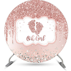 Lofaris Rose Gold Glitter Oh Girl Round Baby Shower Backdrop