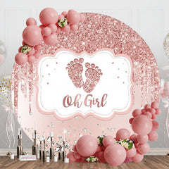 Lofaris Rose Gold Glitter Oh Girl Round Baby Shower Backdrop