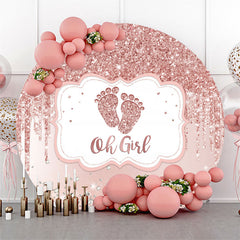 Lofaris Rose Gold Glitter Oh Girl Round Baby Shower Backdrop